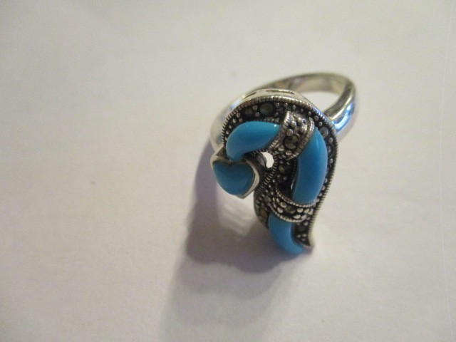 Lot sterling Ring Earring Pendant Synthetic Turquois Black Sapphire CLEARANCE