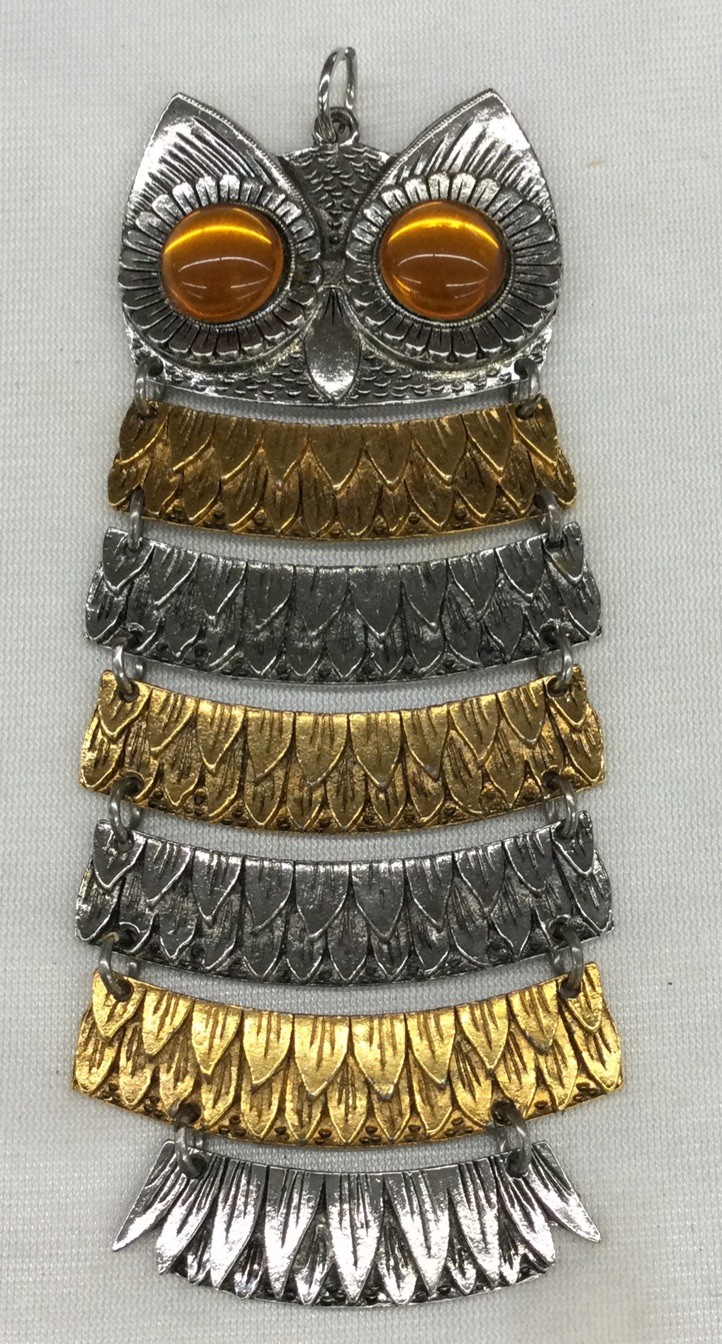Vintage Park Lane Owl Pendant w/Orange Eyes, 5.26” Tall X 2.375” c5