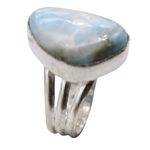 Larimar Natural Gemstone Antique Silver Plated Ring US Size-8.5 A 785