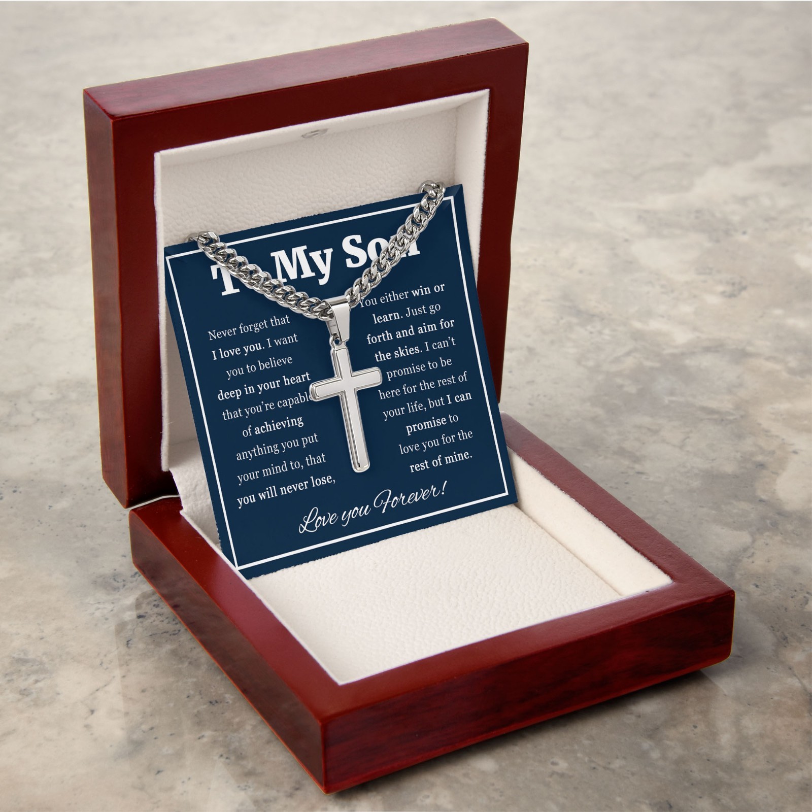 To My Son Cross Necklace Cuban Link Chain Faith Gift from Mom Dad for Teen Boys