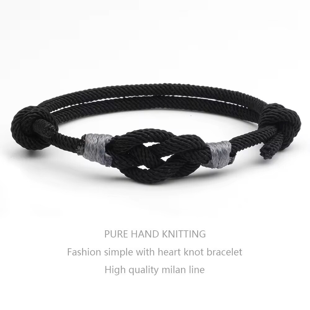 Adjustable Knitted Rope Milan Nylon Cord Lucky Knot Bracelet for Men and Women