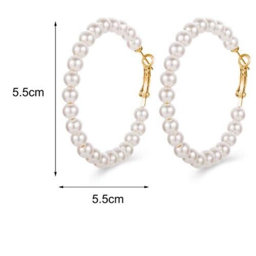 Pretty New Fashion Jewelry Yellow Gold Plated White Pearl 2″ Round Hoop Earrings