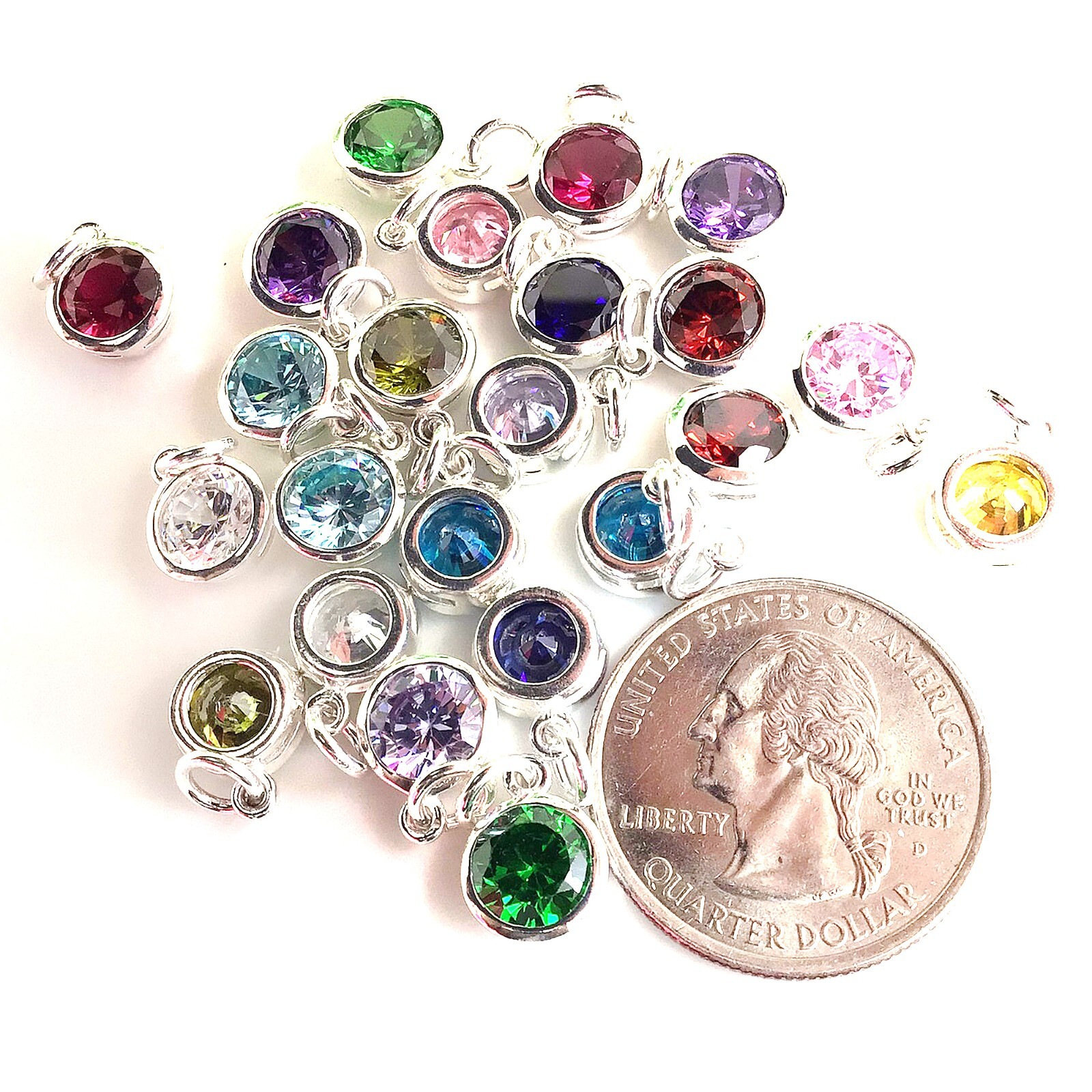 6mm 8mm Birthstone Charm w Ring Sterling Silver 925 Drop Cubic Zirconia CZ 1 pc