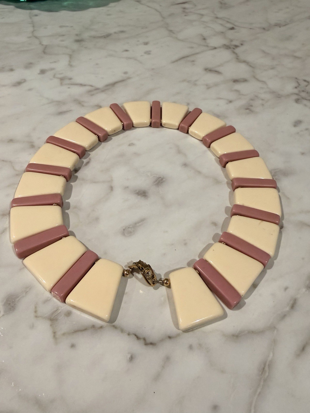 Napier Necklace: Book Piece, Ivory & Lilac Choker, 16 Inches, 1980s Jewelry