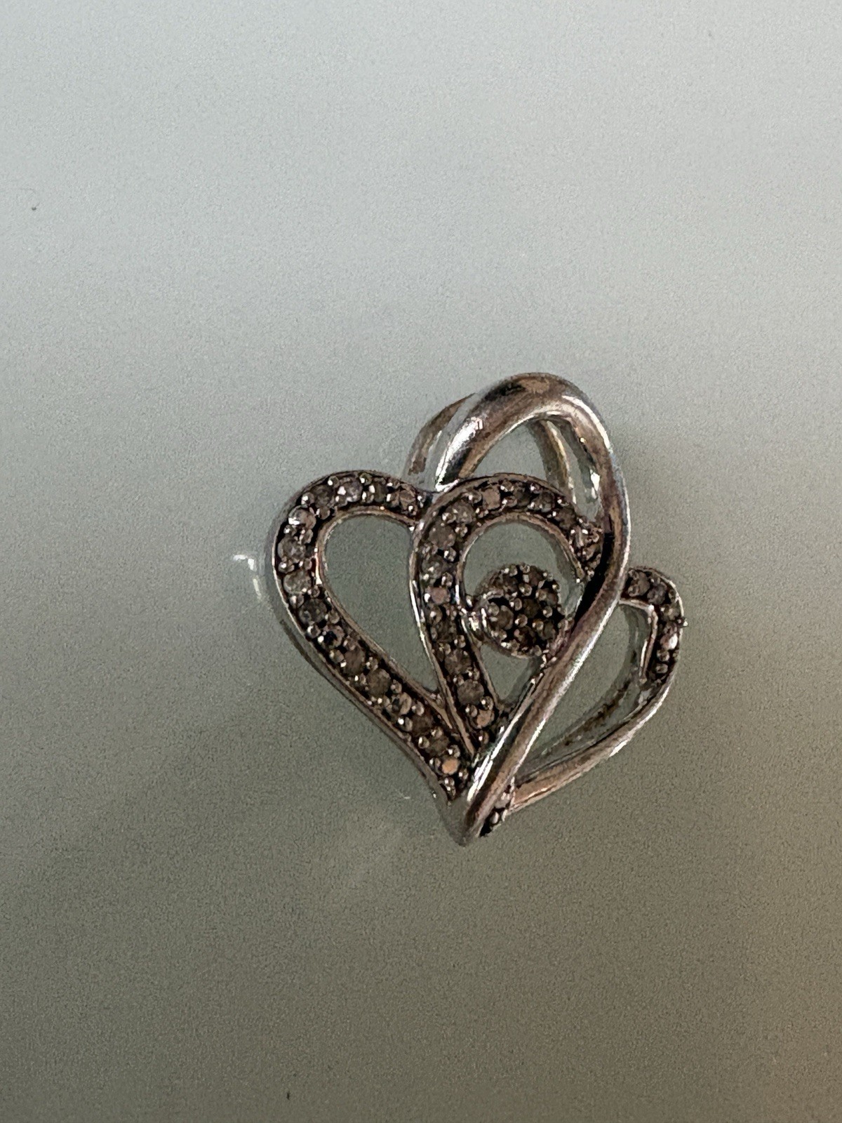 Zales Sterling Silver Diamond Accent Heart Pendant Charm Signed CJ