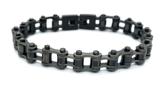 Ladies Stainless Steel Gunmetal / Distressed Look Motorcycle Biker Bracelet 216