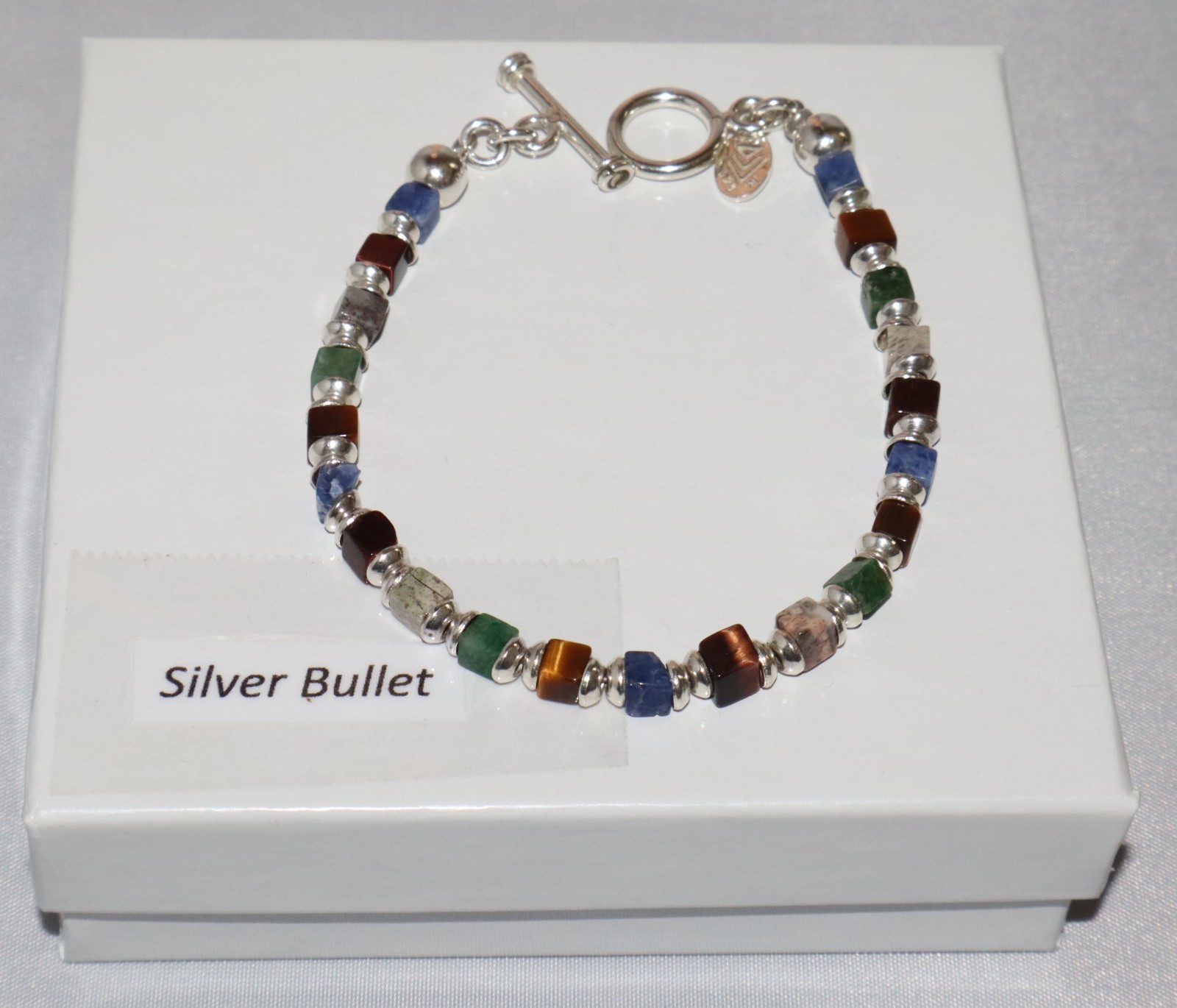 Silpada Silver Multi Stone Cube Bead Toggle Clasp Bracelet B0817 – damaged