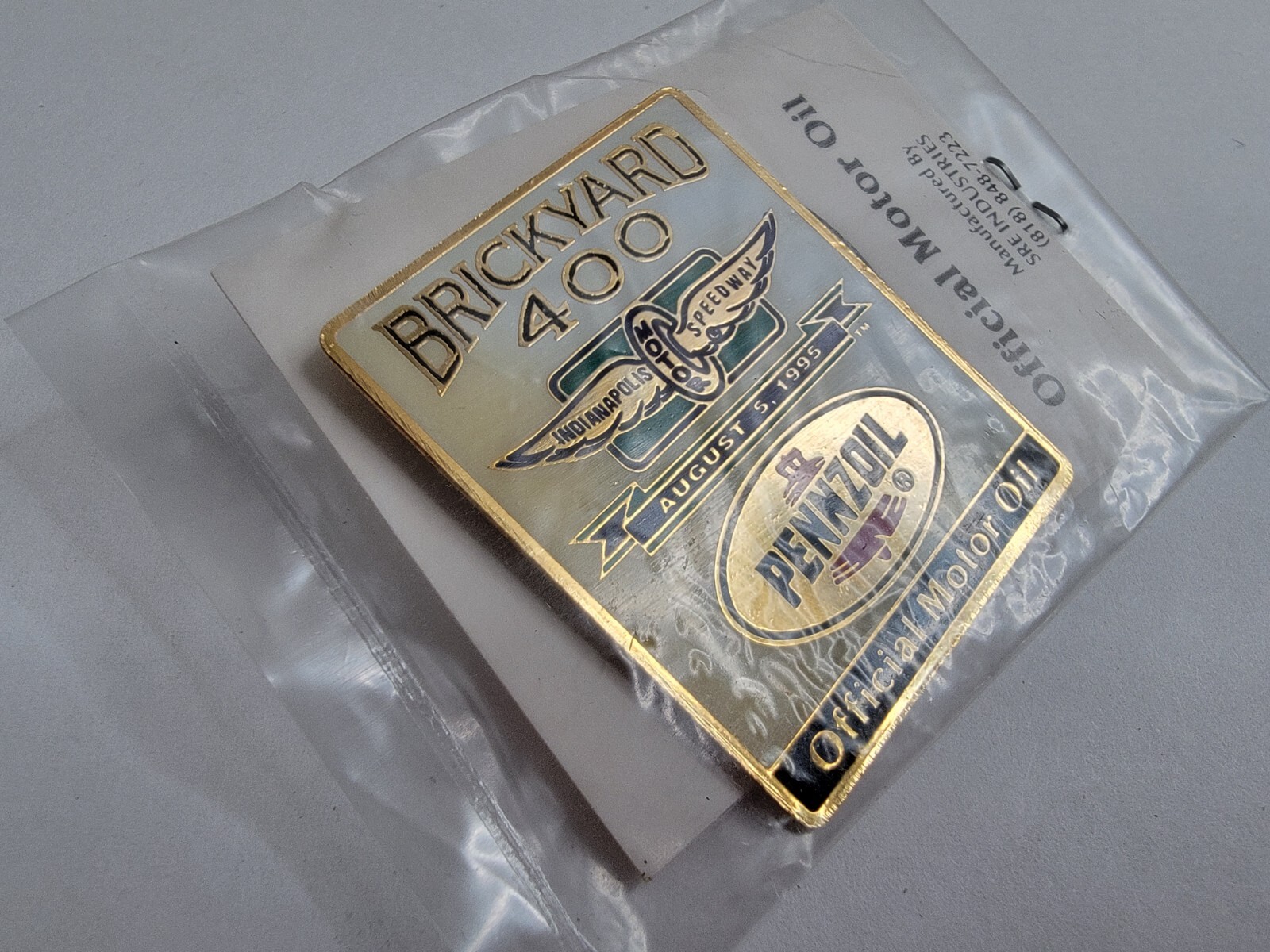 Brickyard 400 Pennzoil Official Motor Oil Broch Pin August 1995 Motor Speedway