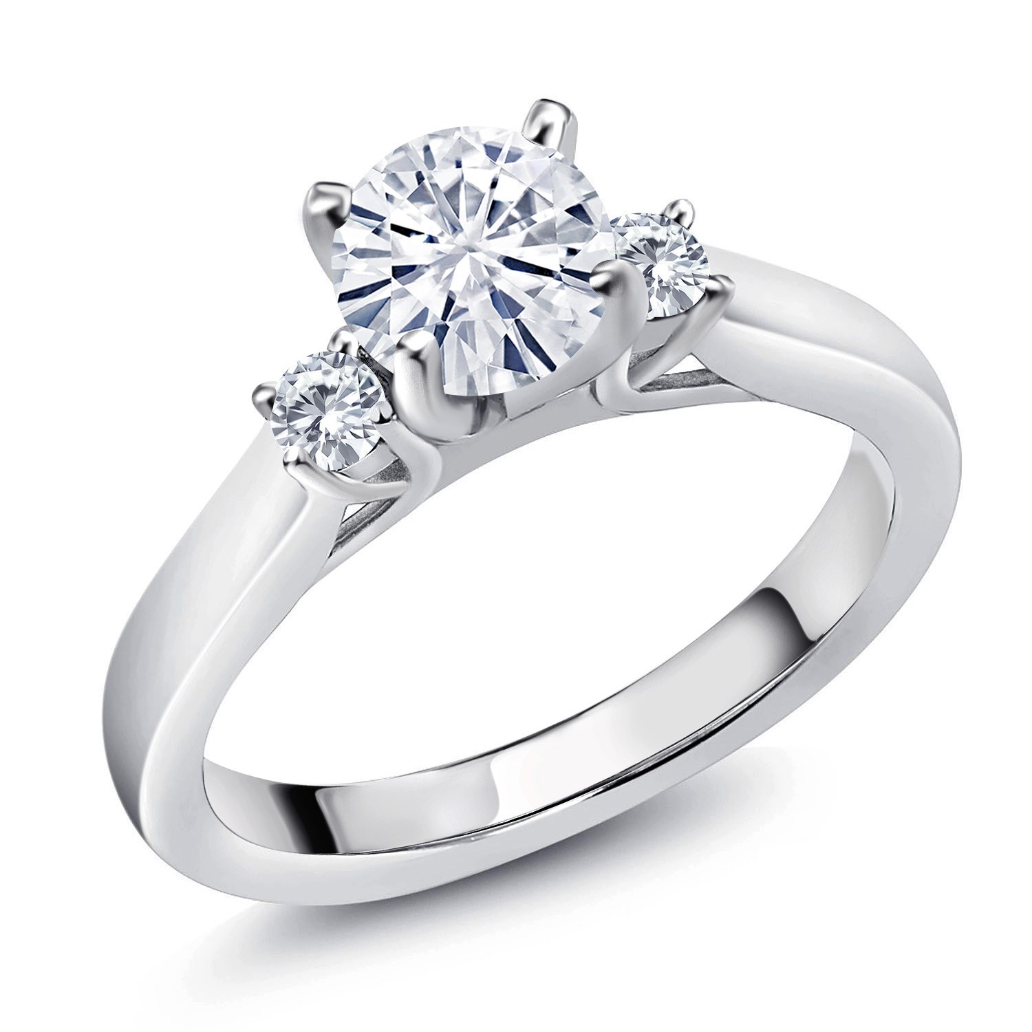 925 Sterling Silver White Diamond Ring Set with Moissanite (0.93 Cttw)