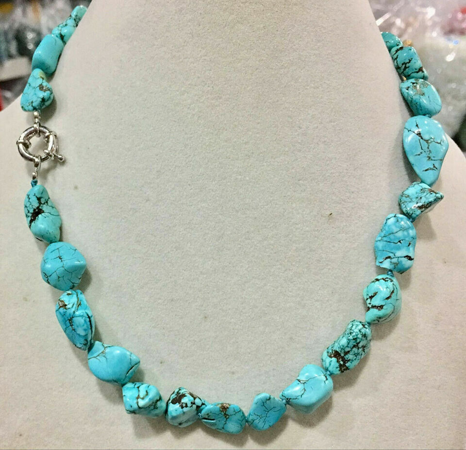 Genuine Natural 10-14mm Blue Turquoise Gemstone Irregular Beads Necklace 14-50in