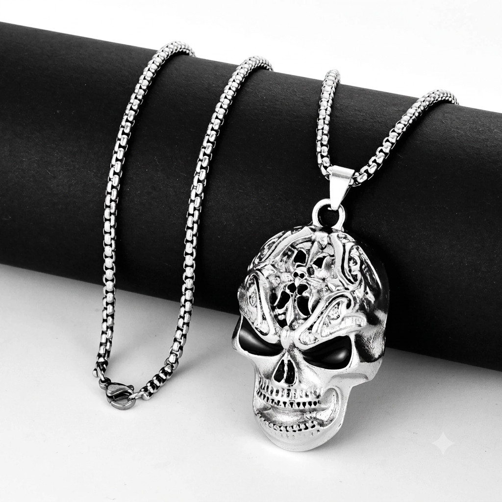 Vintage Hip Hop Skull Necklace Gothic Metal Skull Pendant Punk Chain Men Women