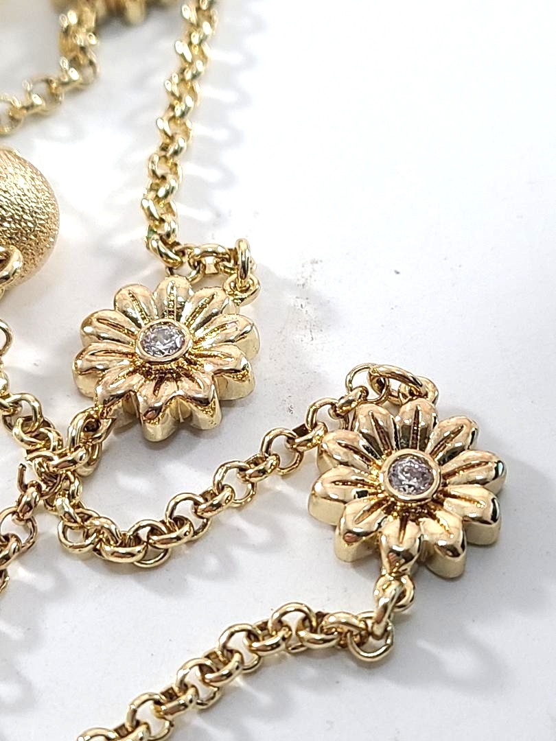 Amedeo NYC Carved Shell Cameo Pendant Necklace Rhinestone & Flower Accents