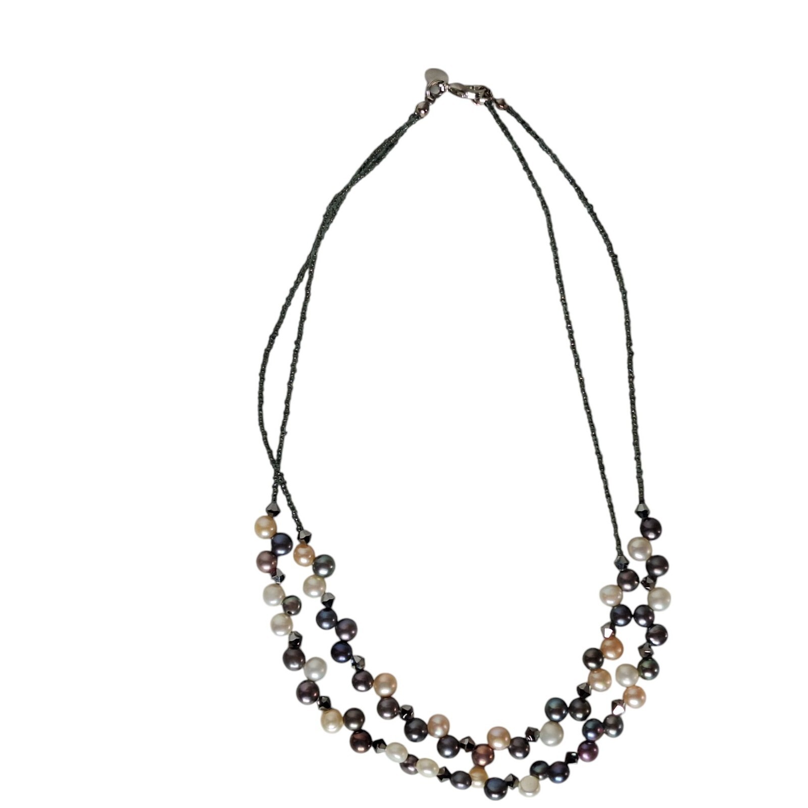Lia Sophia Double Strand Pink White Gray Pearl Necklace Womens Costume Jewelry