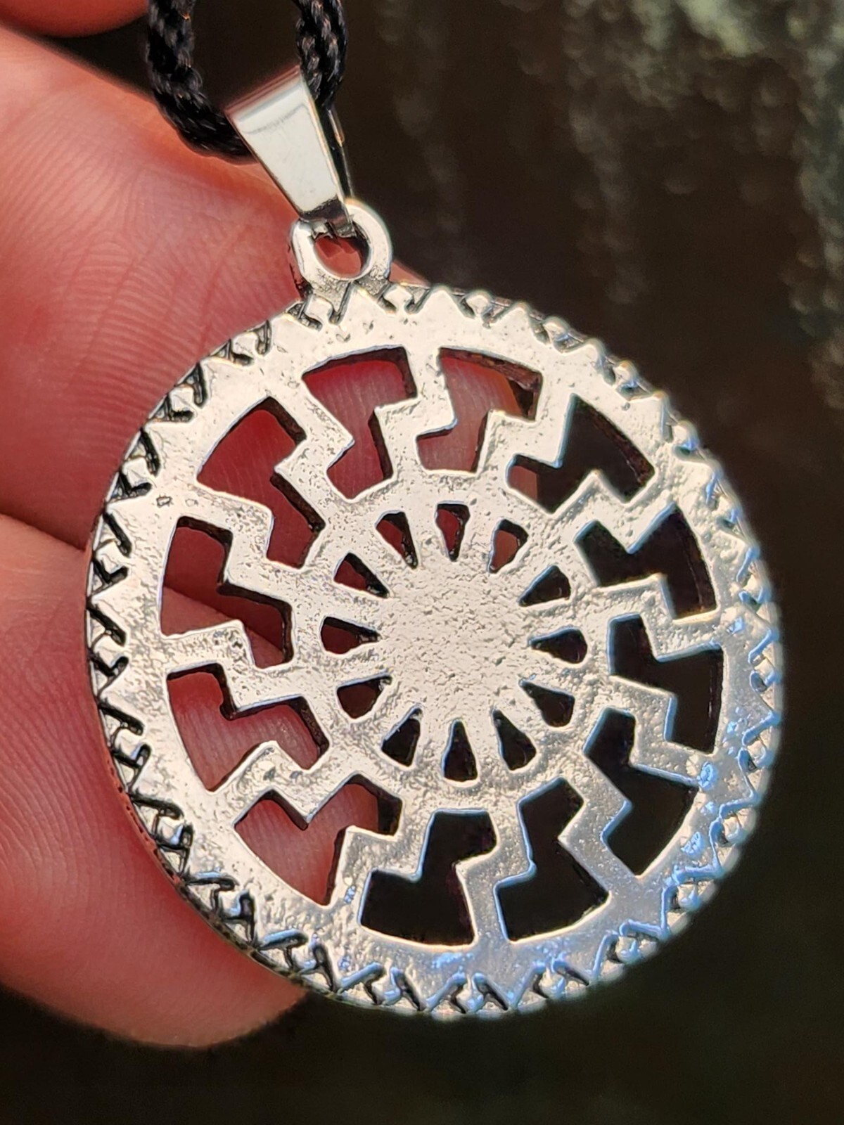 Black Sun Wheel Necklace Slavic Esoteric Occultism Protection Pendant 20″ Cord