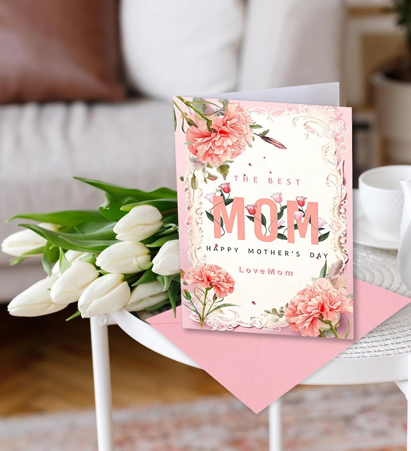 Heartfelt Mother’s Day Card with Elegant Floral Design & Envelope – Perfect Gift