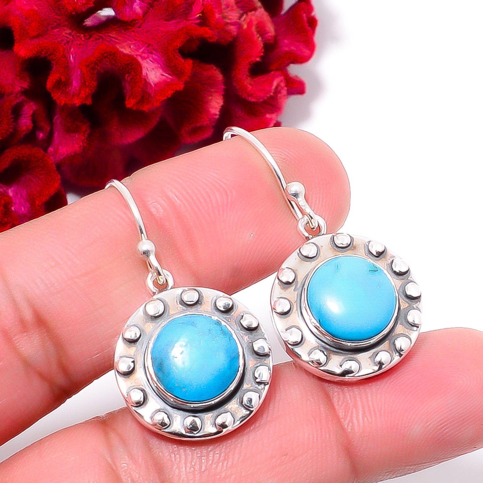 Magnesite Turquoise Designer Handmade 925 Sterling Silver Earring 1.2″ E94621