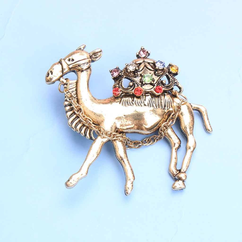 Exotic Travel Inspired Camel Brooch Rhinestones Gold Accents Perfect Accessory