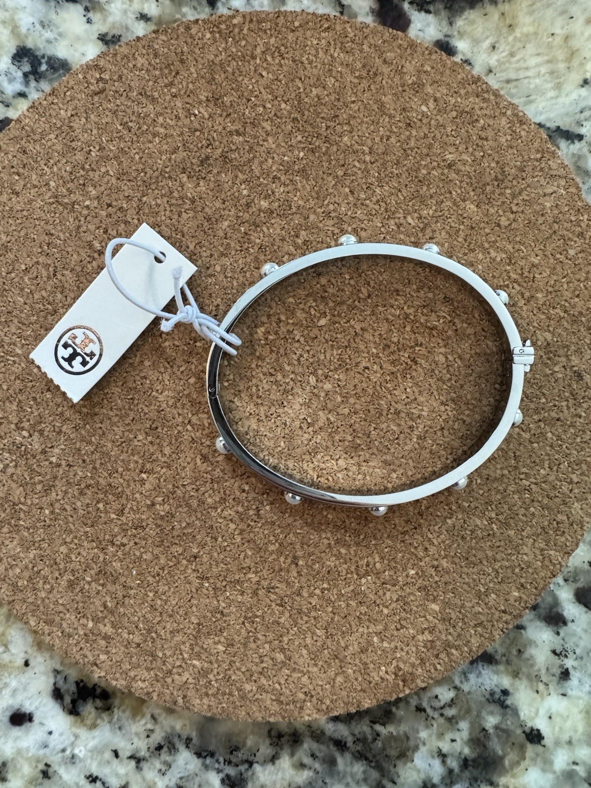 Tory Burch Silver Metal Bangle Bracelet Signed Round Fashion Jewelry