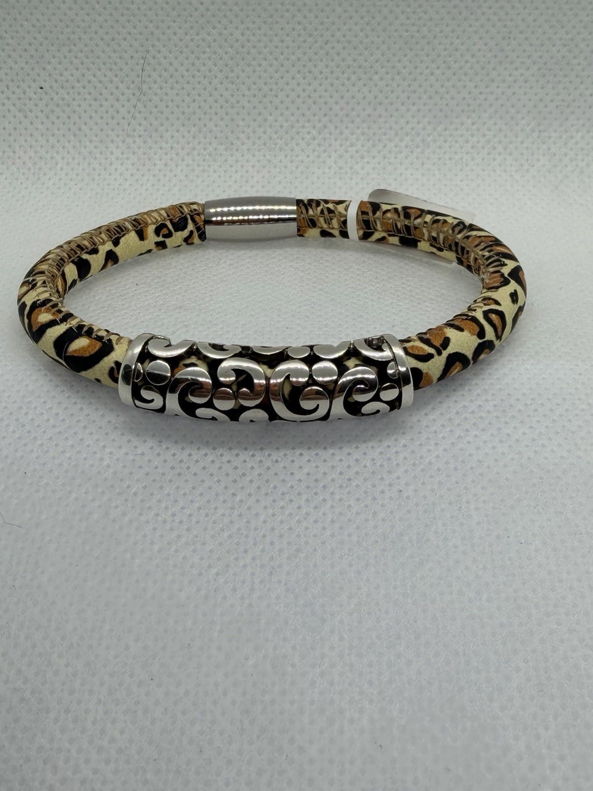 Brighton Leopard Woodstock Leather Bracelet With Contempo Long Bead NWT