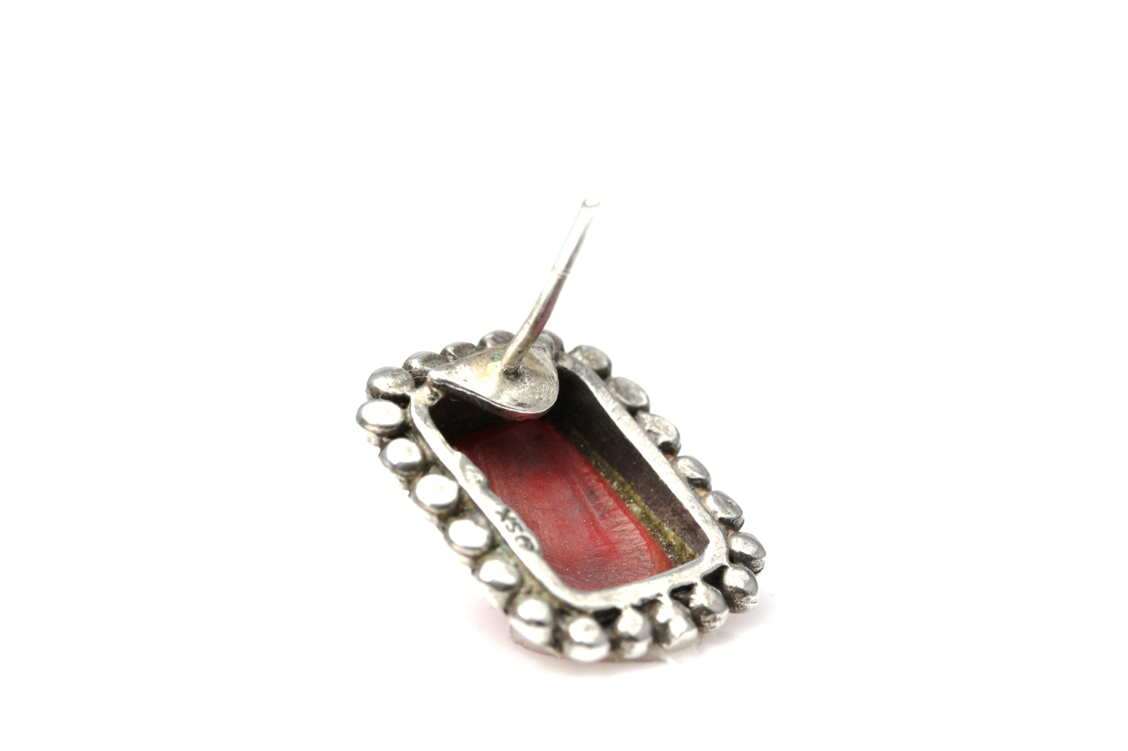 Rectangular Shape Red Stone Sterling Silver 925 Earrings 7.4 Grams (EAR2724)