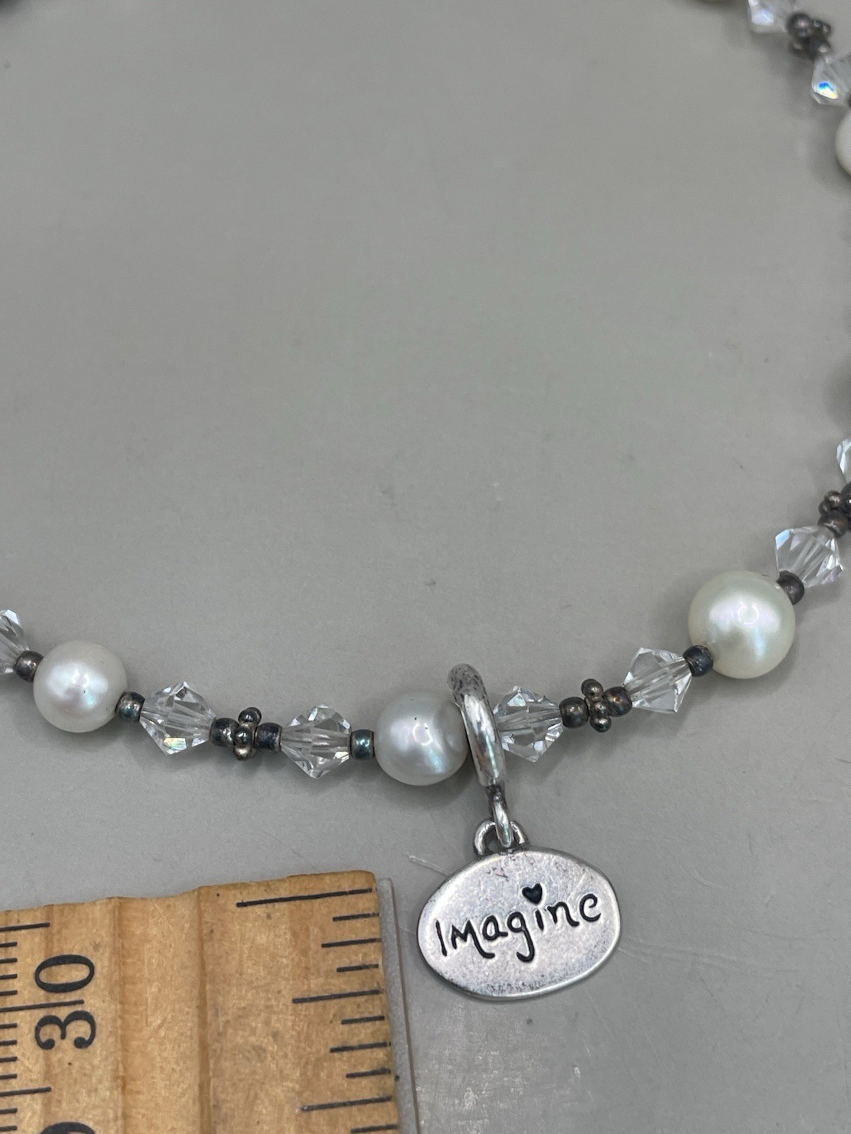 Sterling Silver 925 Fresh Water Pearls Imagine Charm 10.5” Beaded Anklet