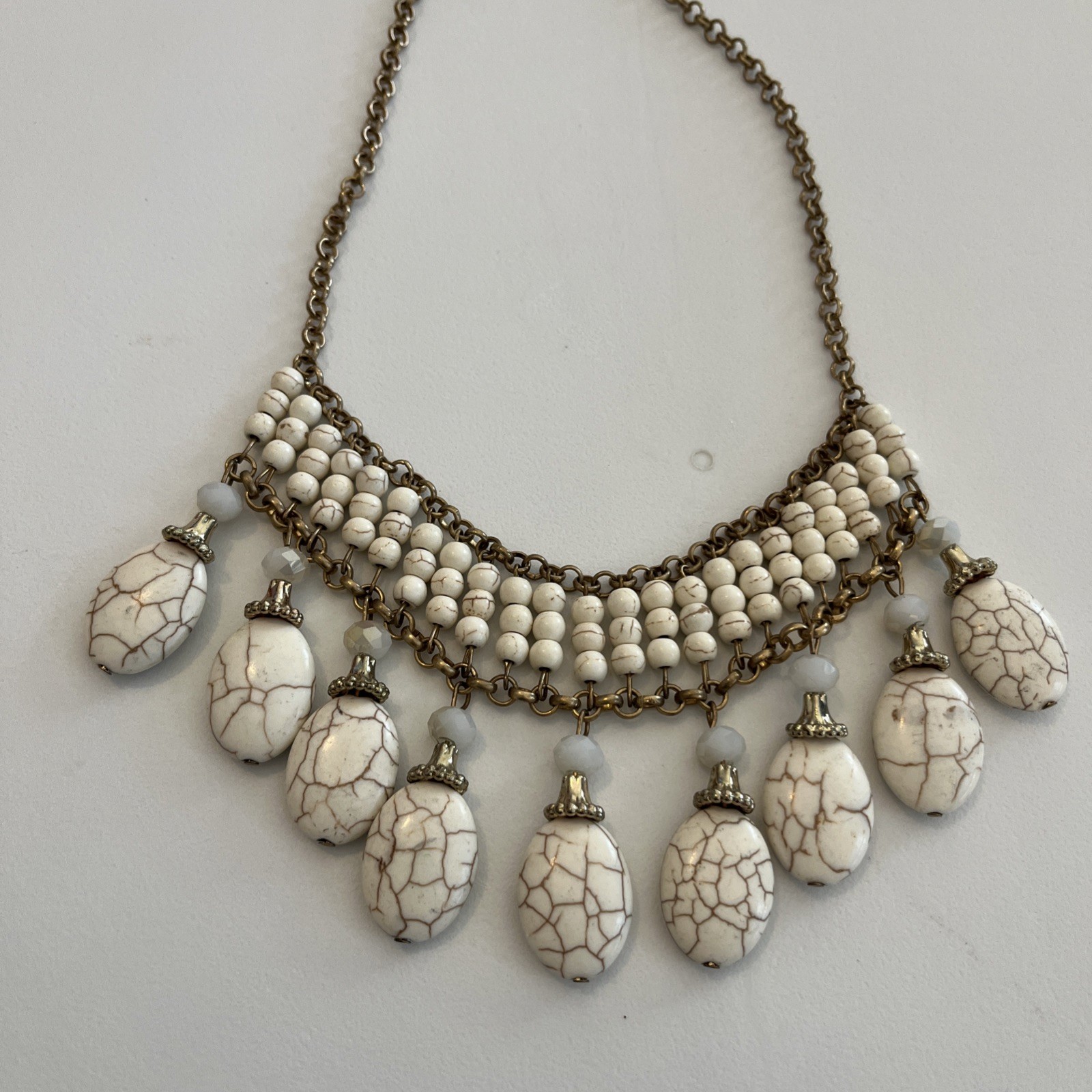 Vintage Off-White Cream Bib Collar Necklace Statement Costume Jewelry