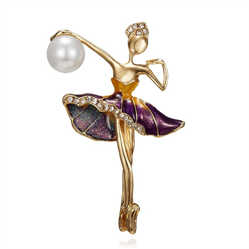 Painting Oil Brooch Pearl Rhinestone Character Border Creative Dancing Girl