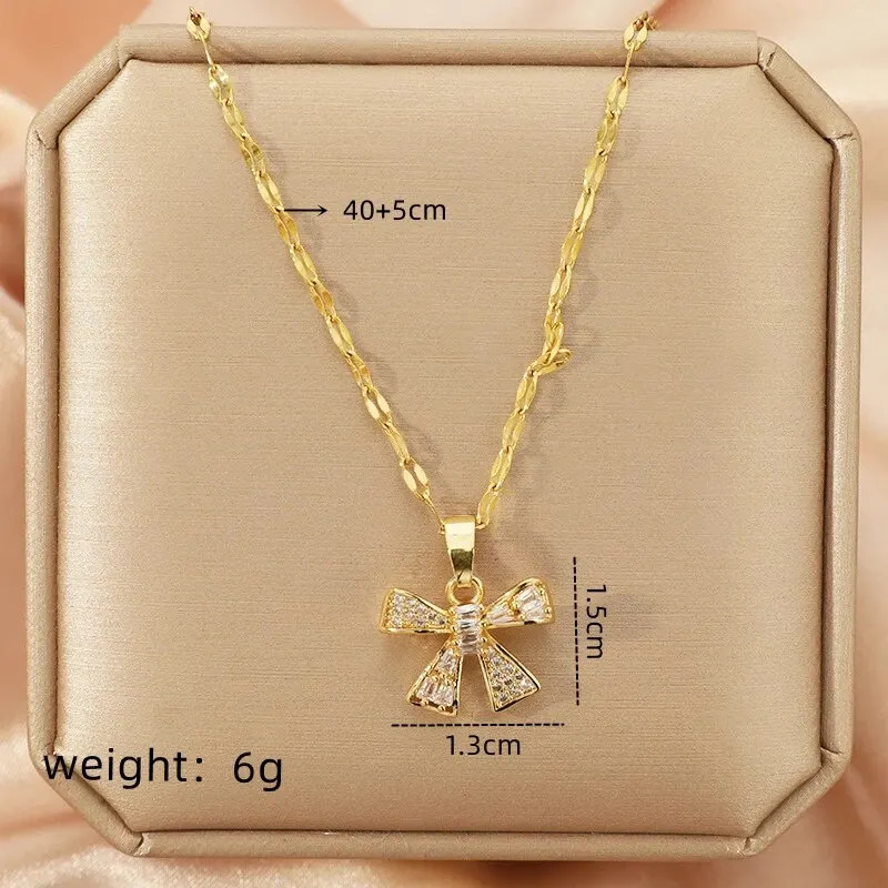 1pcs Gold Butterfly Series Copper Encrusted Zircon Pendant Titanium Steel Chain