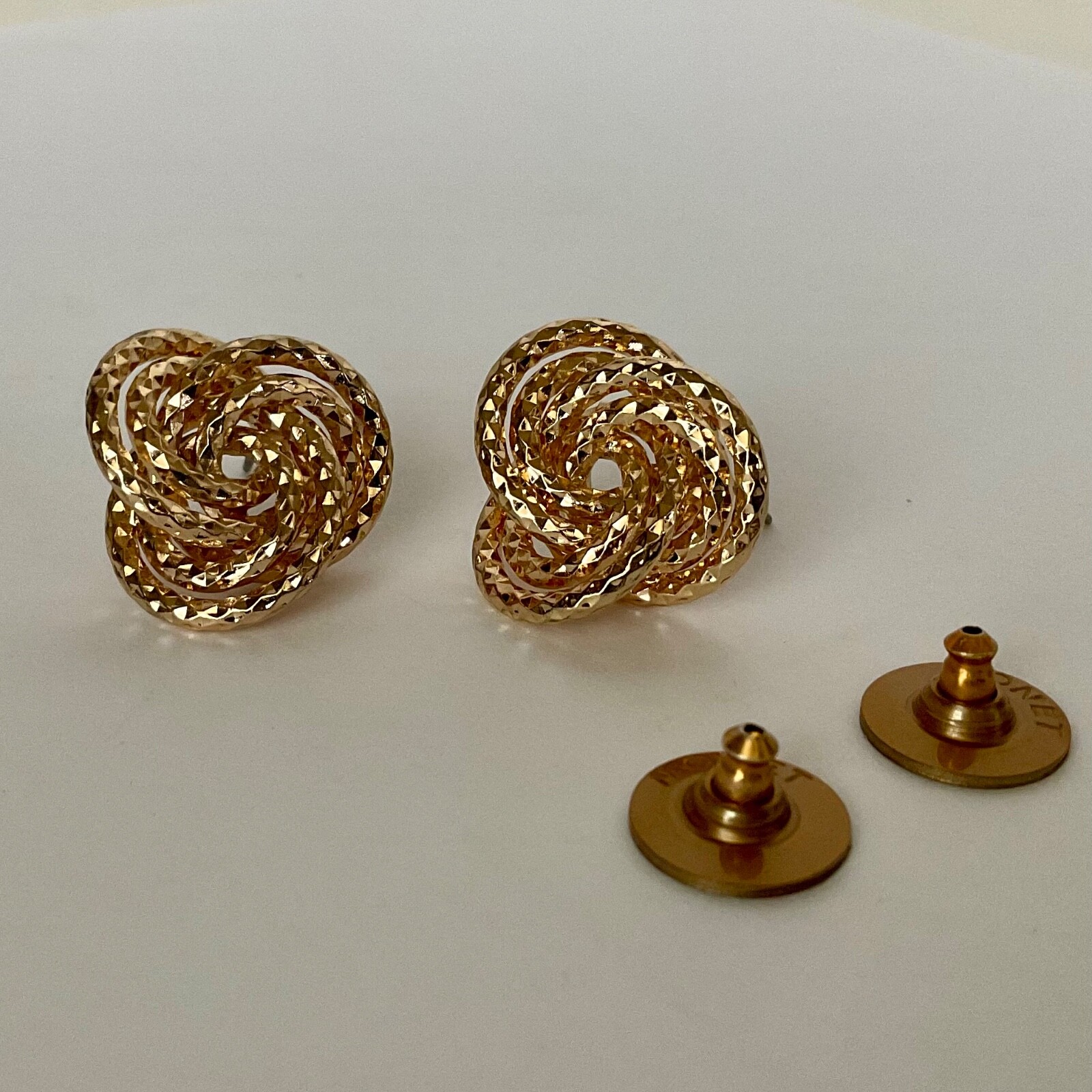Money Gold Tone Post Earrings Swirl Wavy Love Knot Infinity NEW