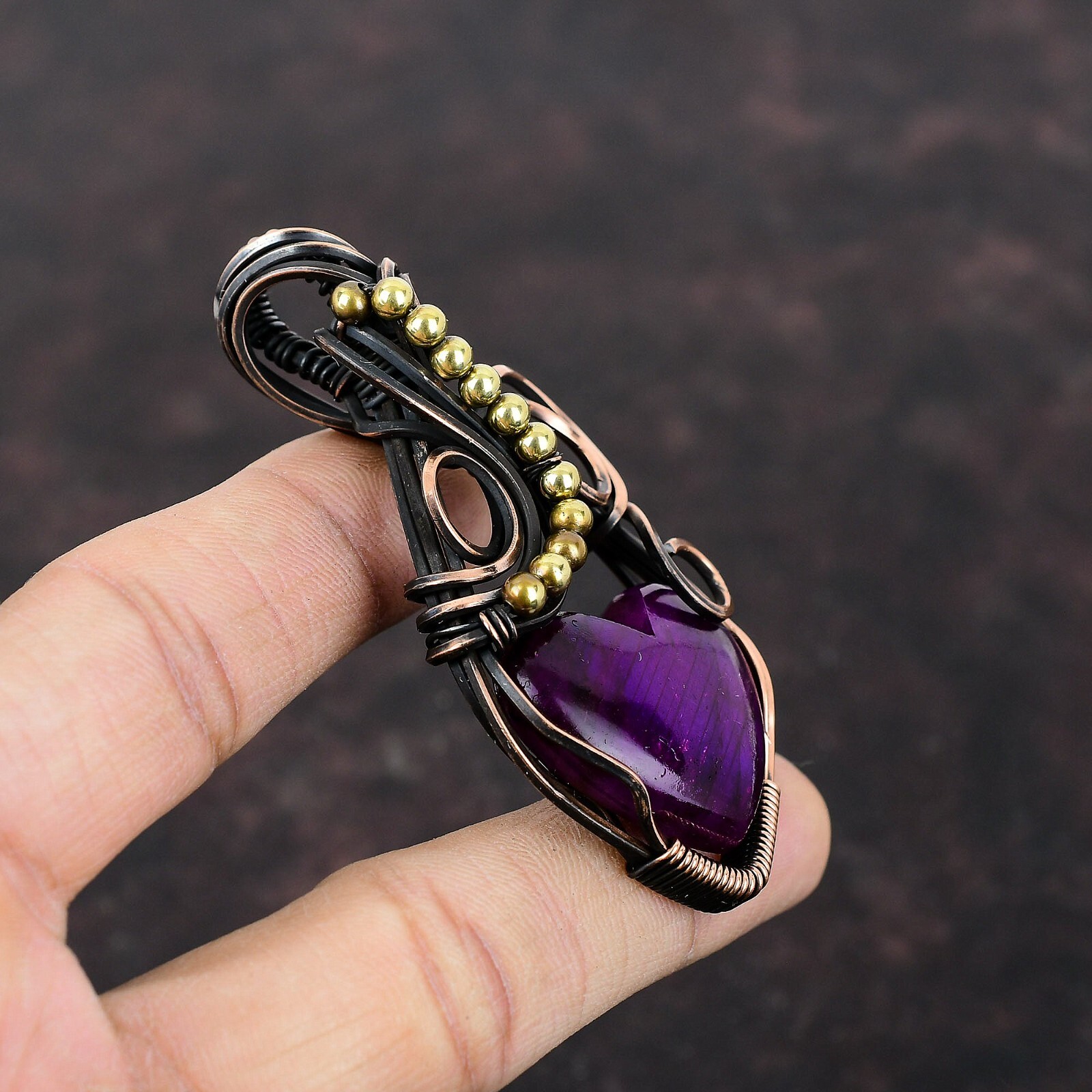 Gift For Her Purple Fire Labradorite Wire Wrapped Pendant Copper Jewelry 2.95″