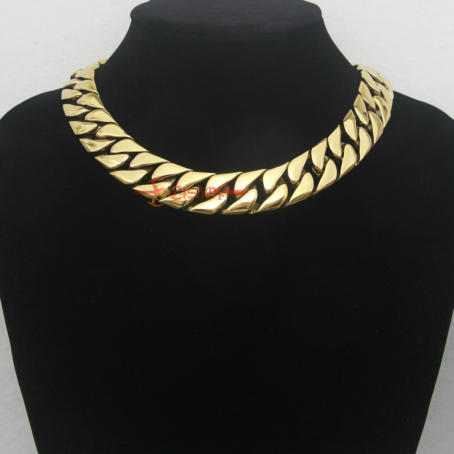 Men’s Heavy Cuban Curb Chain Link Necklace Stainless Steel 20mm Wide Gold Plated