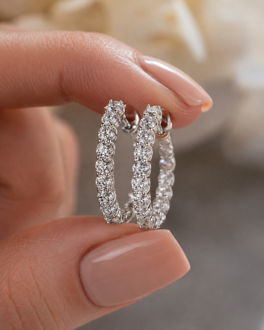 925 Sterling Silver Diamond Hoop Earrings White Gold Plated CZ Huggie Hoops