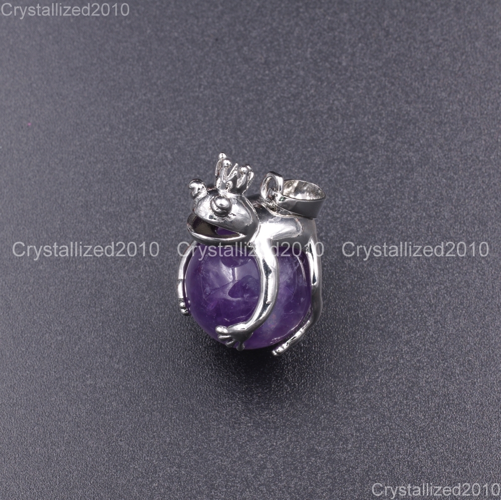 Natural Gemstones Frog Prince Ball Reiki Chakra Healing Beads Pendant Necklaces