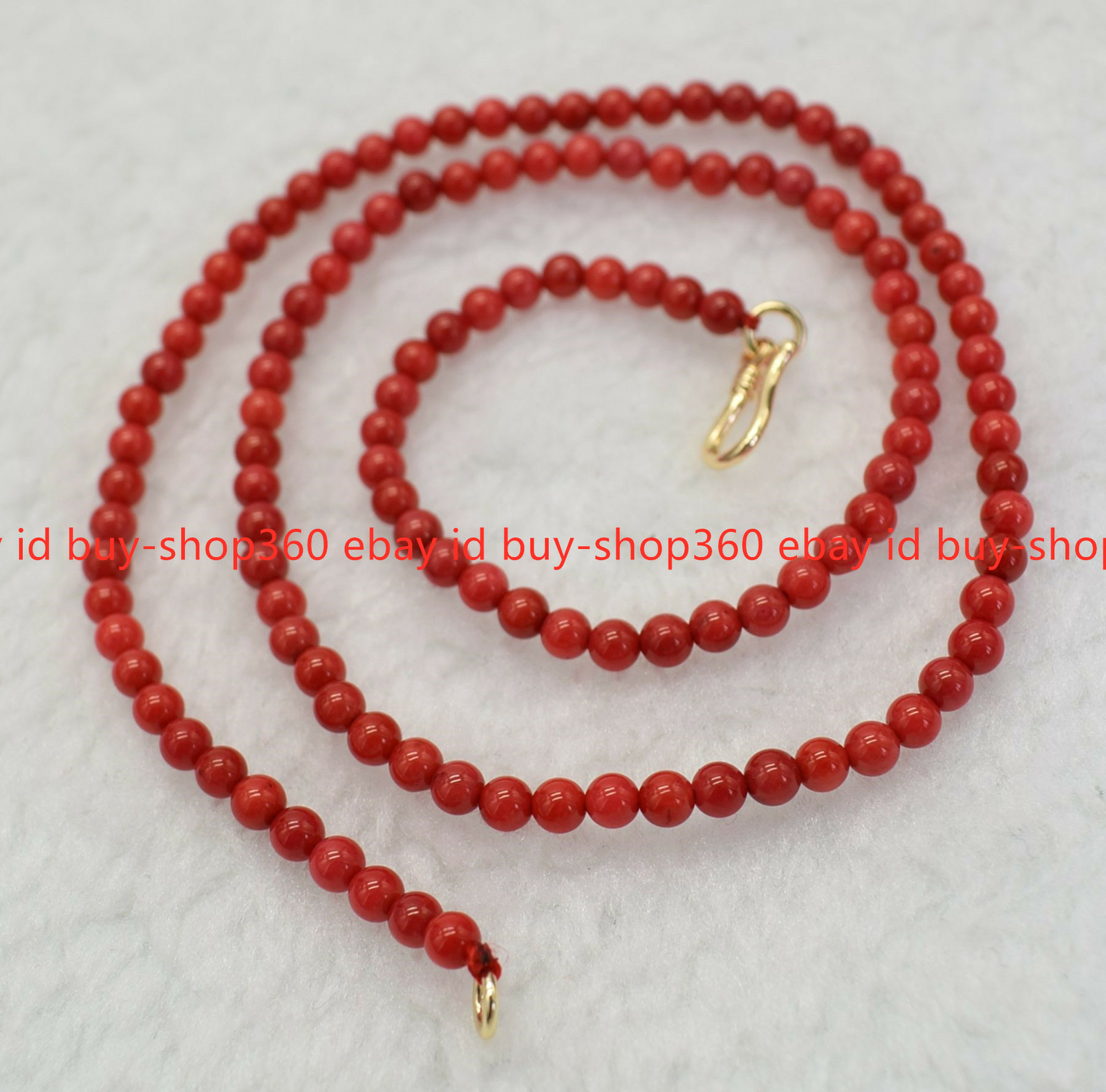 Natural 4mm Red Pink Coral Gemstone Round Beads Necklace 18″