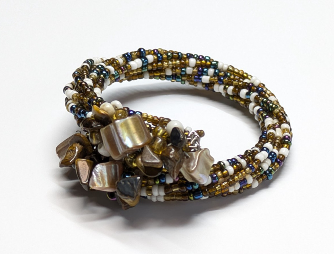Abalone ShellChip Multicolor Twisted Beaded Bypass Wrap Bracelet Boho 1/2″ Wide