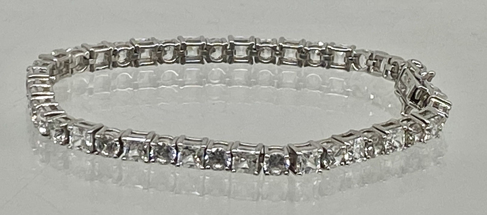 Epiphany Platinum Clad Sterling Silver Princess Asscher CZs Tennis Bracelet 7.5”