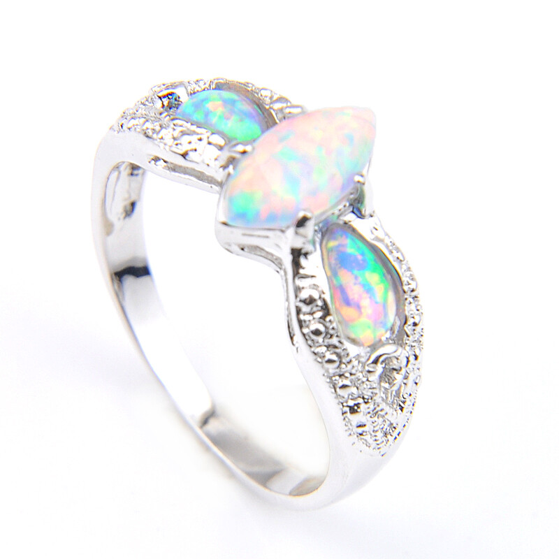 Sparking Oval Shape White Fire Opal White Topaz Gems Rose Gold Rings Size 6~10