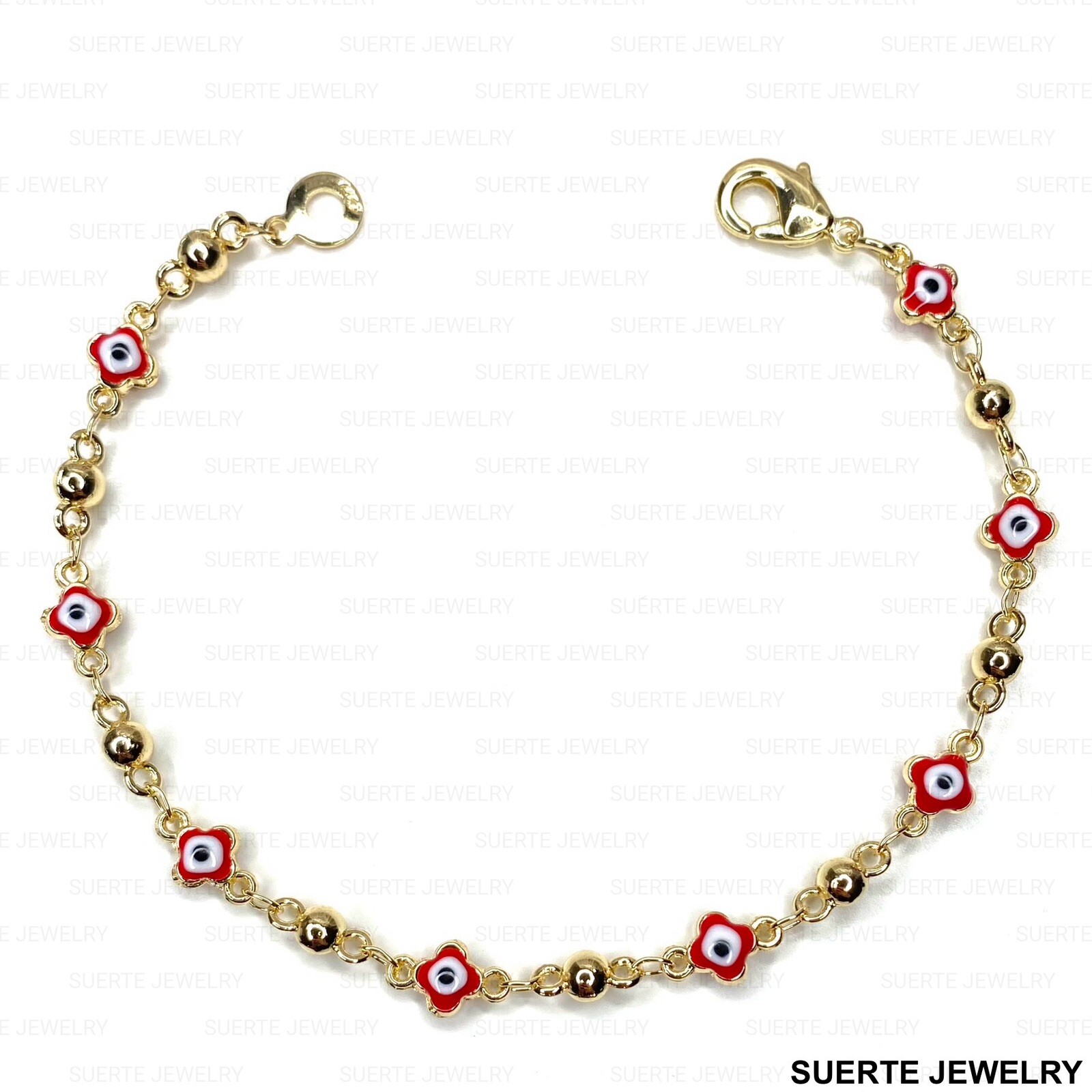 14K Gold Plated Evil Eye Amulet Bracelet Oro Laminado Mal De Ojo Pulsera 7.5”