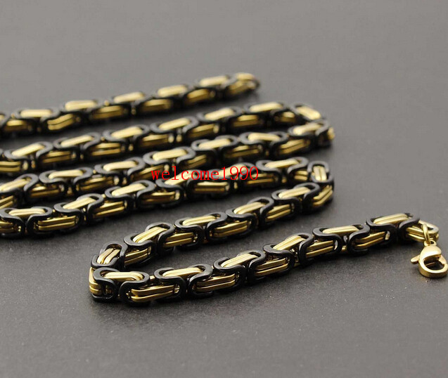 24” Huge Black gold Stainless Steel Men’s Byzantine Box Link Chain Necklace
