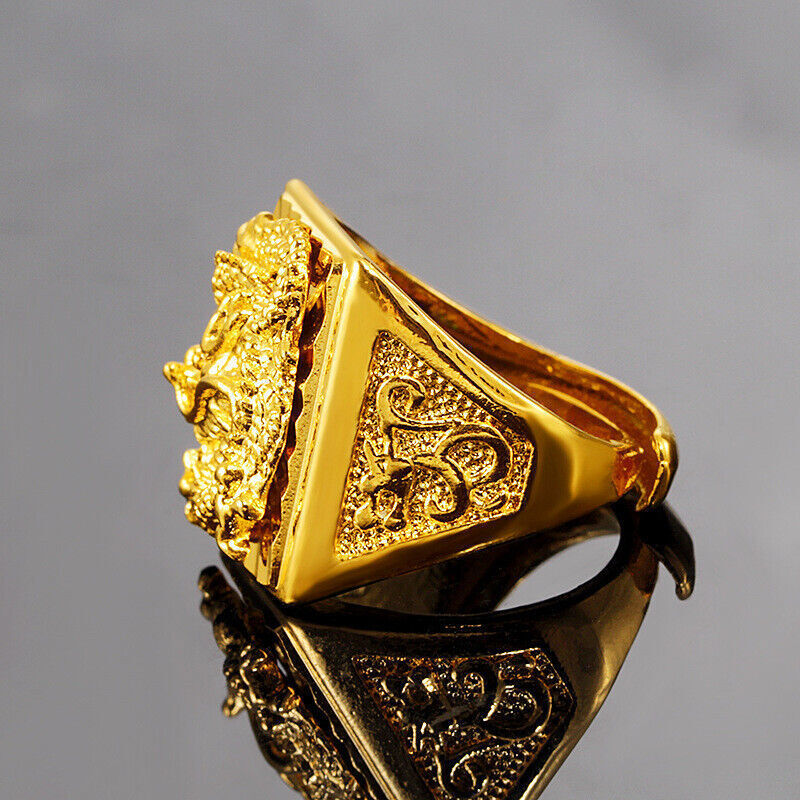 Men’s Dragon Head 23k 24k Thai Baht Yellow Gold Plated Ring