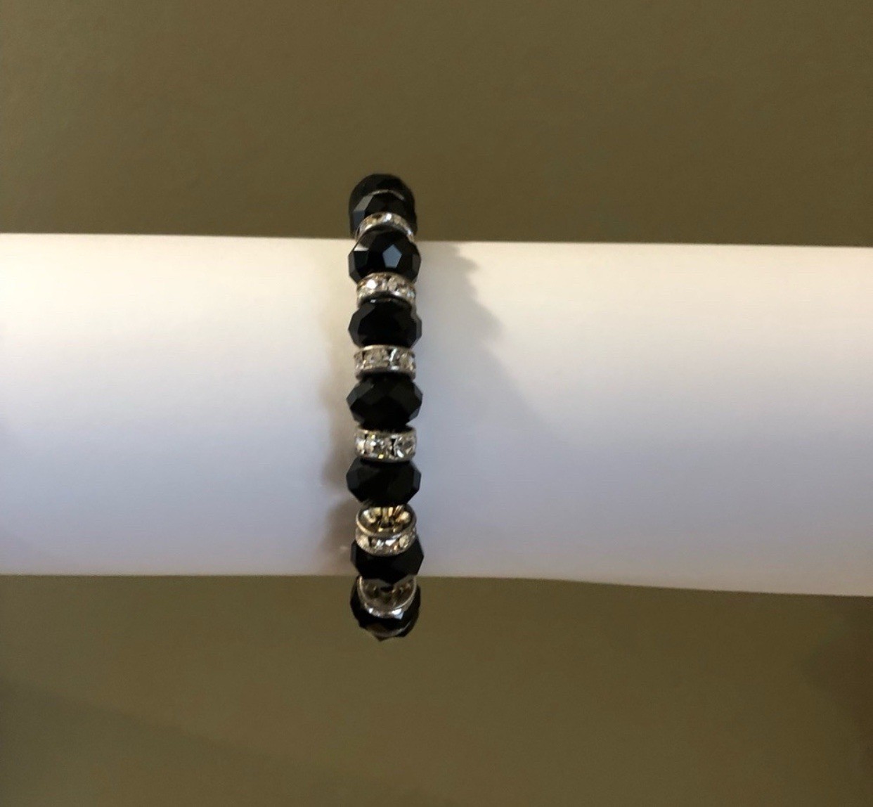 Black & Sliver rhinestone beaded stretchy bracelet
