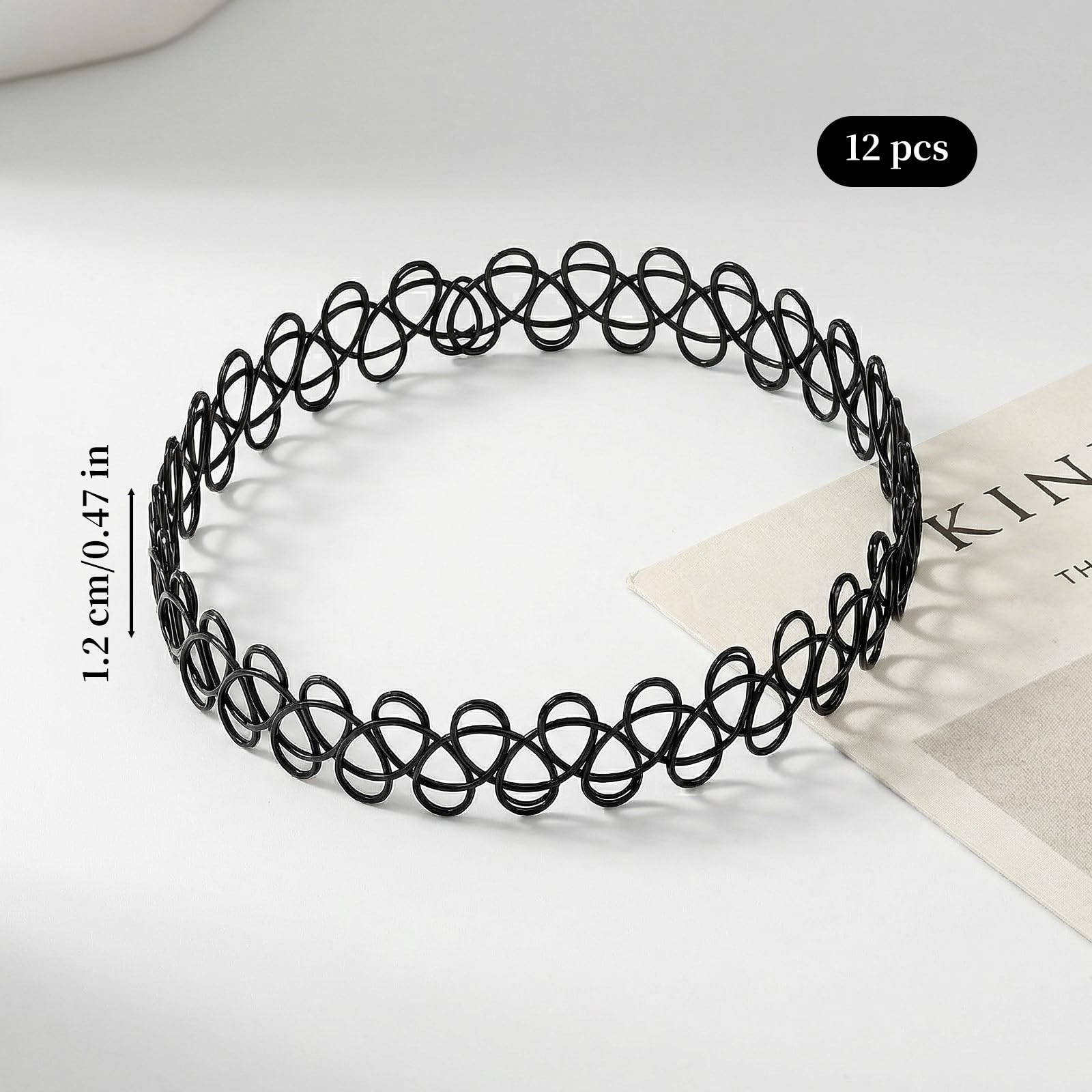 12PCS 90s Tattoo Choker Necklace Set – Black Stretchy General-purpose,