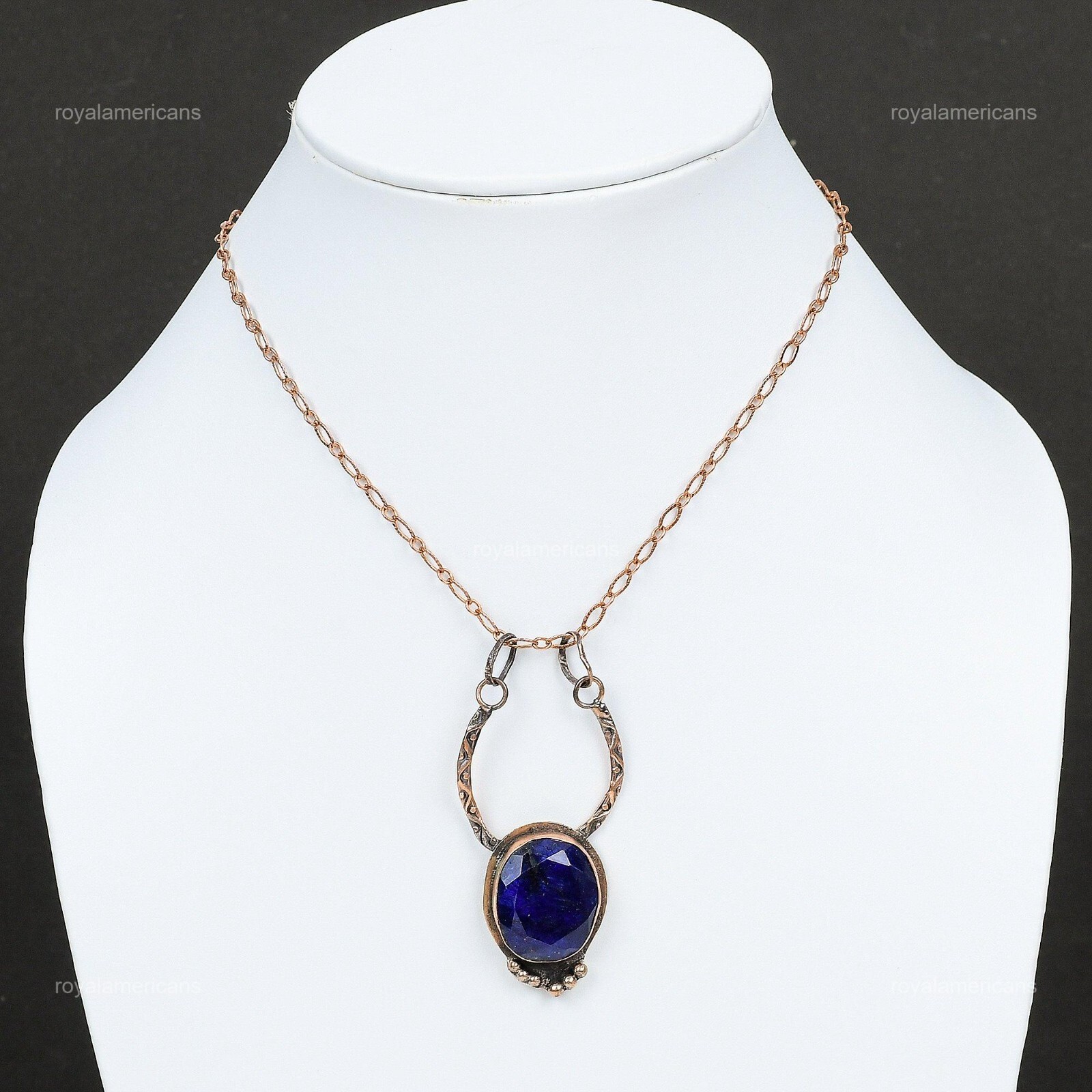 Blue Saphire Stone Copper Mother’s Day Bezel Confirmation/Communion Pendant