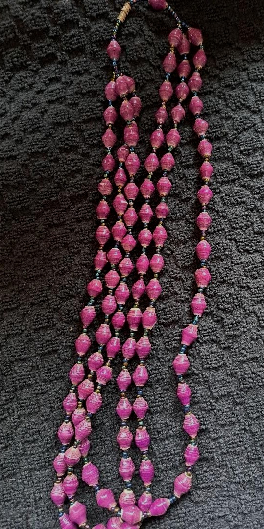 ESTATE FIND – TRIPLE STRAND LAVENDER BEADED NECKLACE- APPROX. 20″