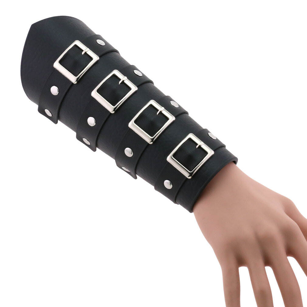 Unisex Wristband Punk Goth Leather Wide Wrap Bracer Arm Armor Cuff for Men Women