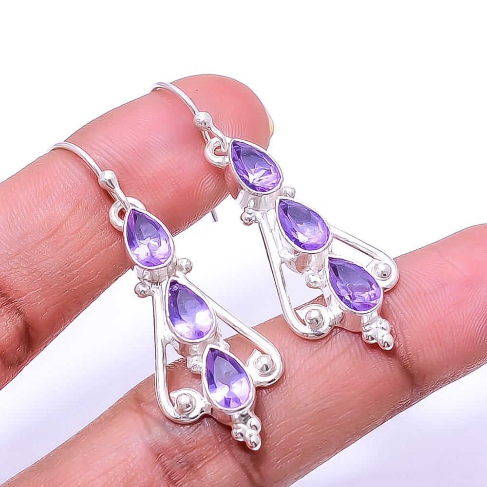 Tanzanite Multi Collet 925 Sterling Silver Earring 1.95″ E4, Christmas Gift