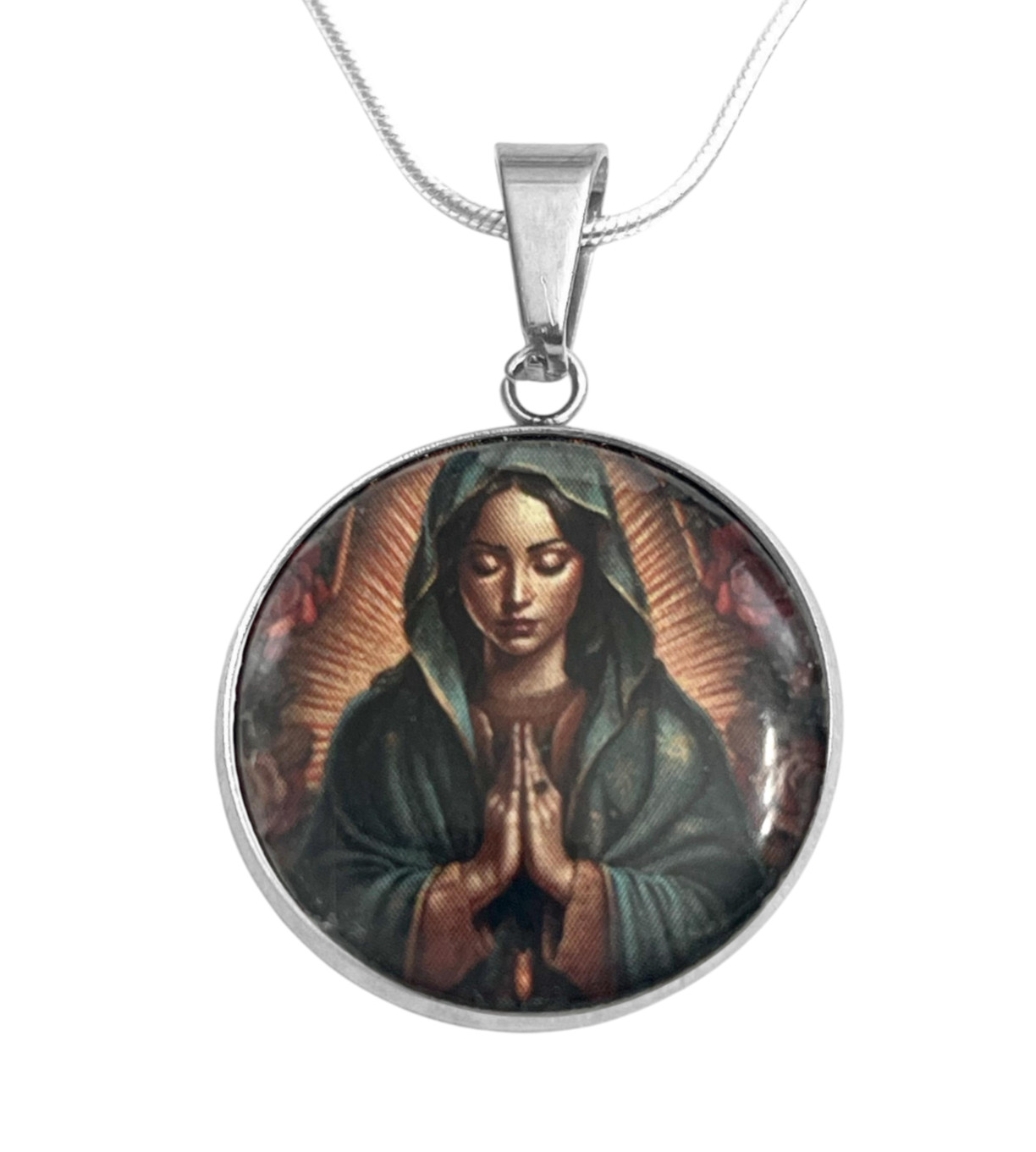 VIRGIN MARY Art Print Stainless Steel Necklace Free Engraved message on back