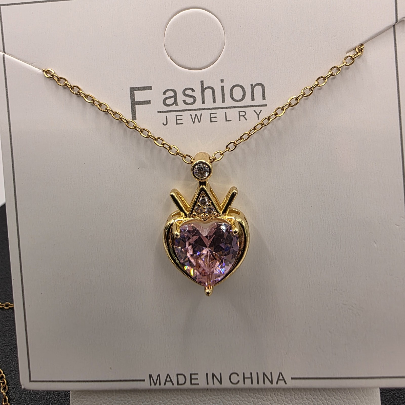 Stainless Steel Copper Plated 16″Necklace w/21mm Cz Crown Heart Pendant