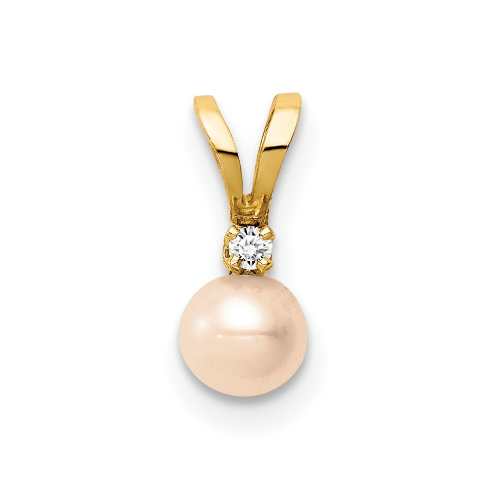 14K Gold Madi K 4-5mm Pink Near Round Freshwater Cultured Pearl CZ Pendant