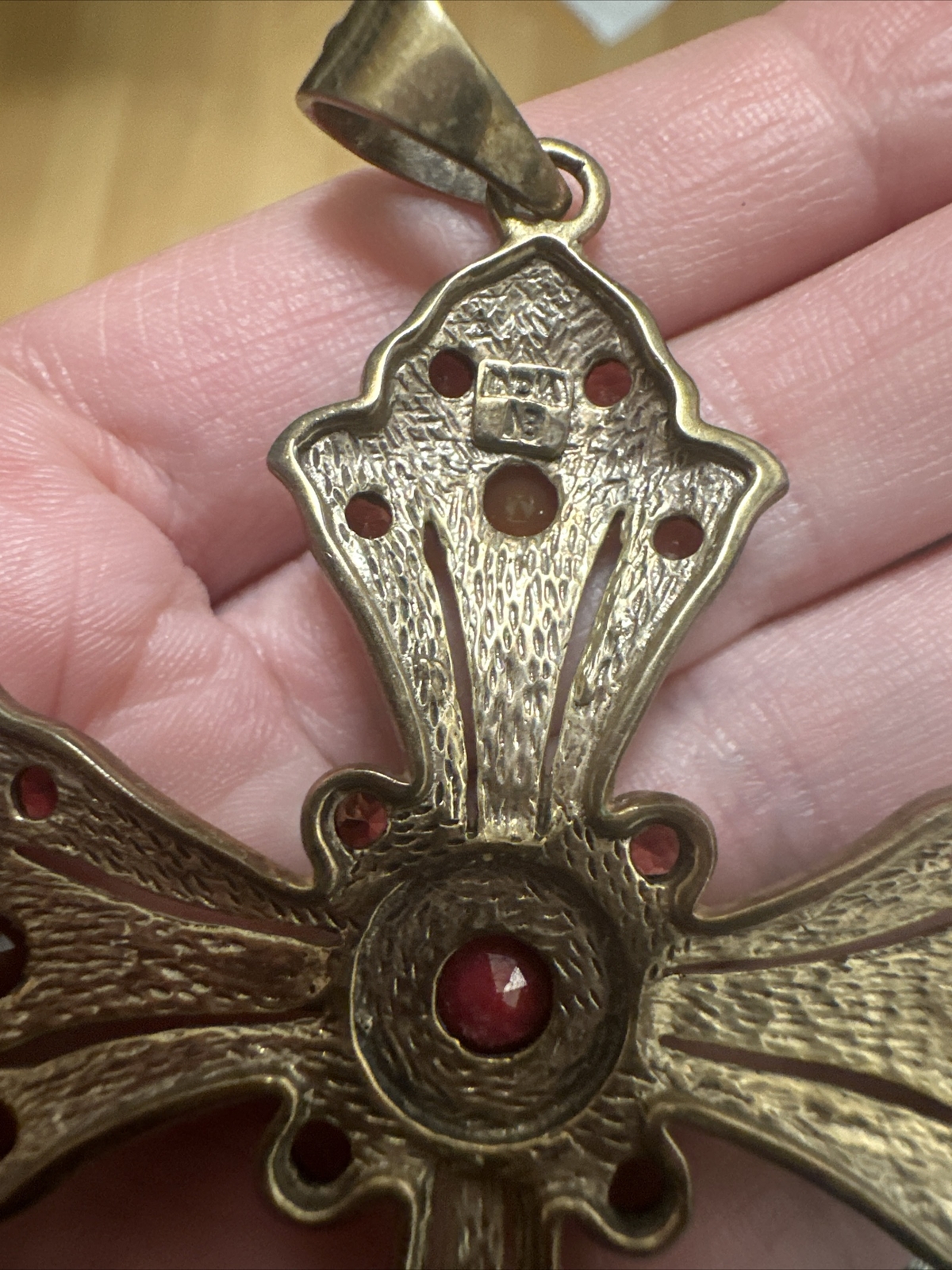 NICKY BUTLER NB RUBY CORUNDUM CARNELIAN HONEY QUARTZ LARGE CROSS PENDANT BRONZE